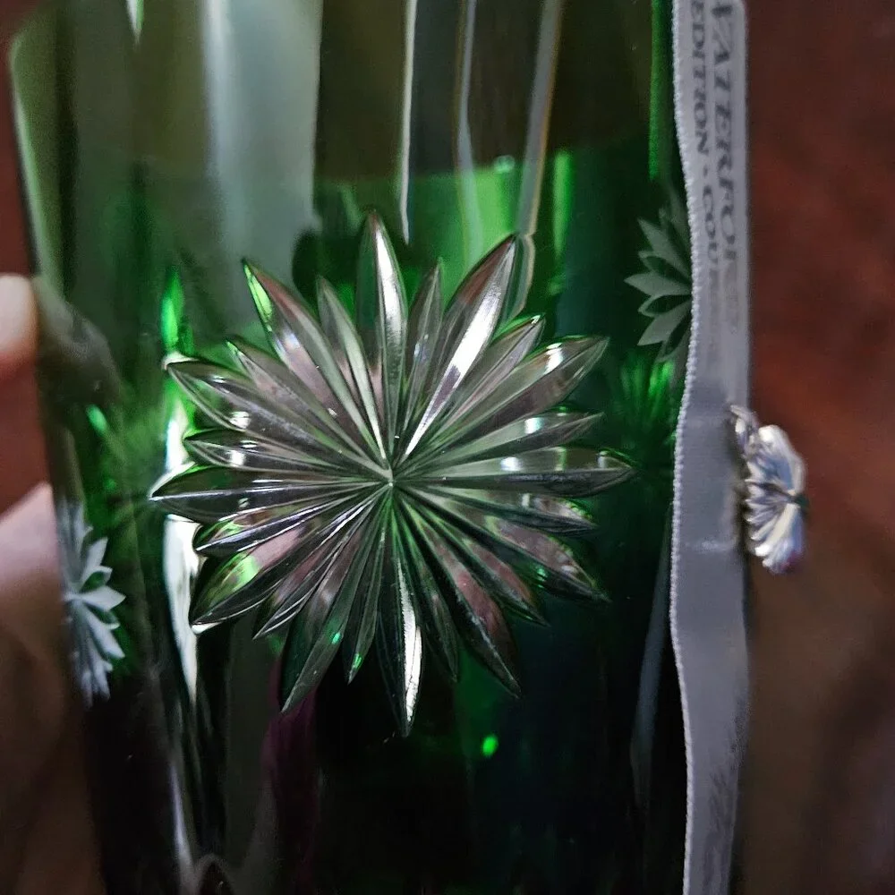 WATERFORD CRYSTAL GREEN SNOWFLAKE WISHES DOF WHISKEY CHRISTMAS GLASS TUMBLER